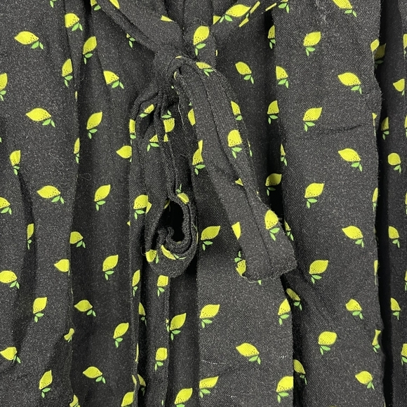 2/$30 ZARA Lemon Print Fit and Flare Black Dress V-Neck Scalloped Sleeve #6871 - Picture 12 of 16